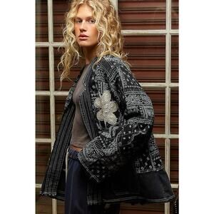 Pol Medium Black Paisley Denim Jacket